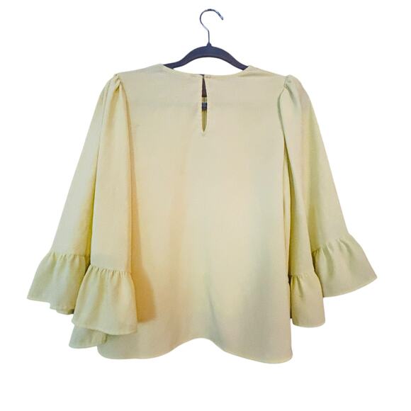 Zara Chartreuse Popover Blouse Ruffle Butterfly Sleeve Bright Cheery XS - Picture 6 of 9